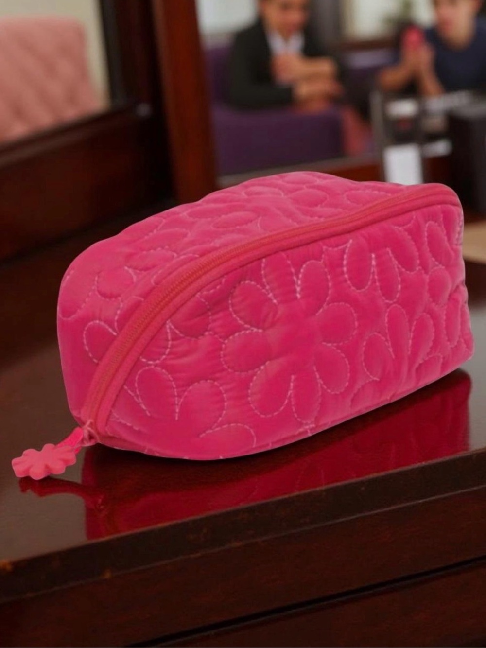 Benefit Hot Pink Pink Quilted Floral Cosmetic Case